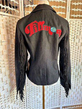 FILLMORE Wool Blend Fringe Blazer Jacket Black Womens Large Western NWT